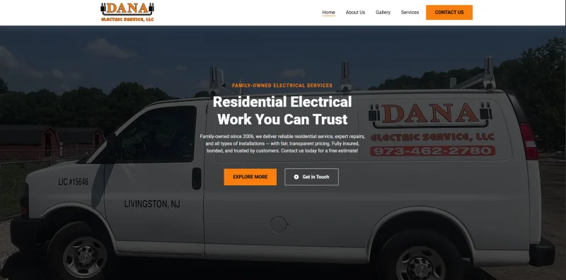 Dana Electric Service website shown on desktop