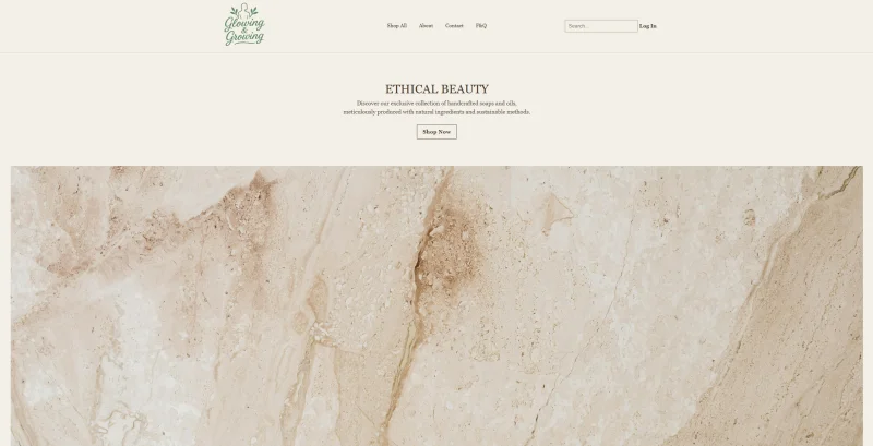 Glowing and Growing wellness store, a Shopify storefront in development
